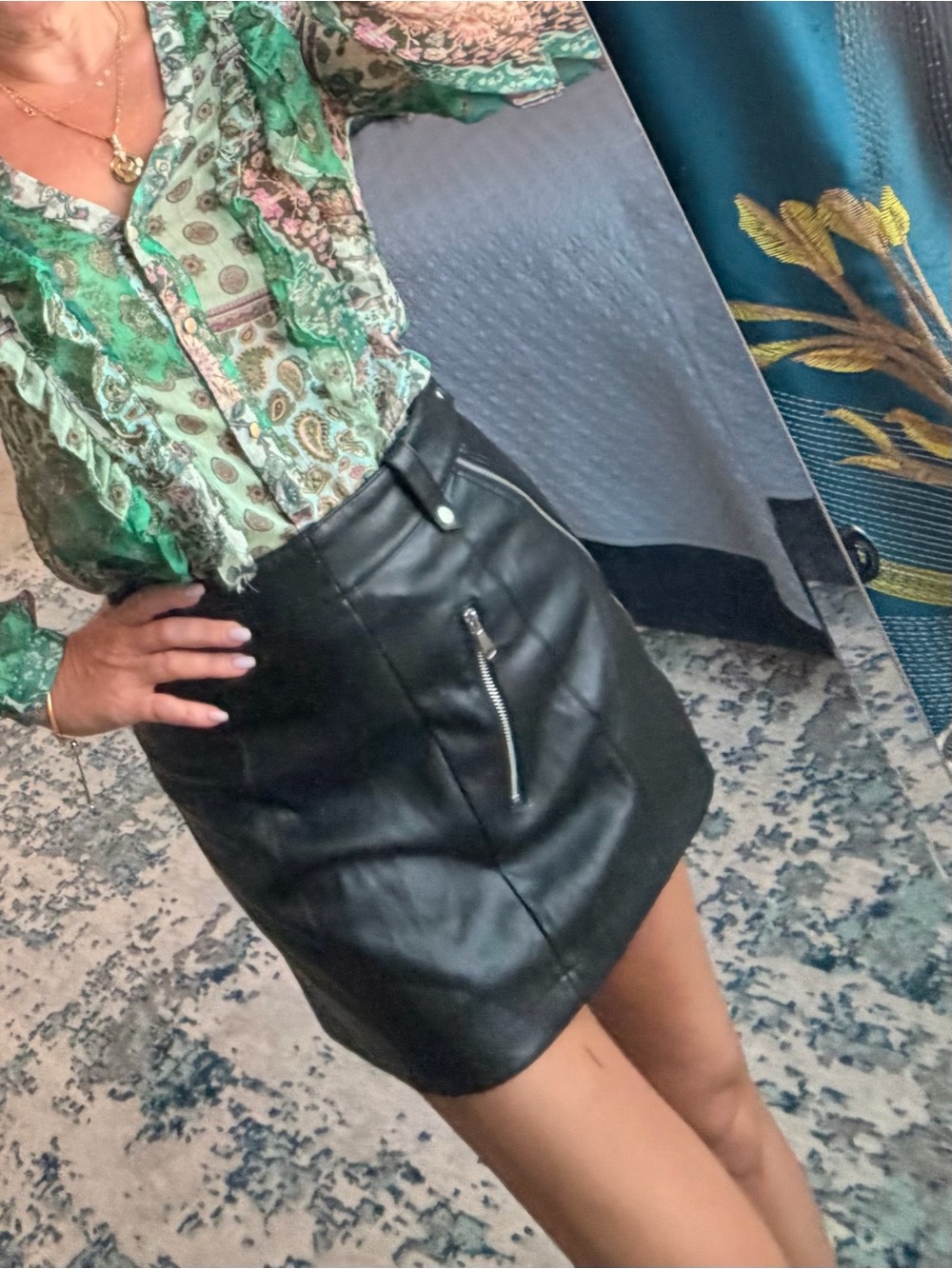 Zara Black Faux Leather Mini Skirt with Side Zip Pocket